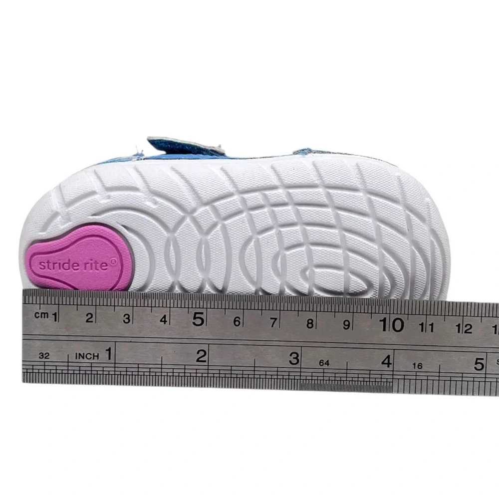Stride Rite Baby Girls Leather Soft Motion Turbo Sneakers Size 3 Light Blue Pink